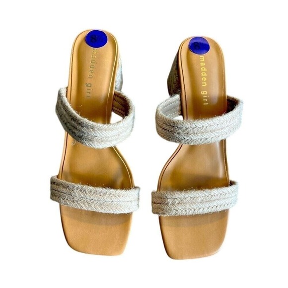 Woven Braided Double Strap Block Heel Sandals in Natural Beige Summer Mules - Picture 2 of 9